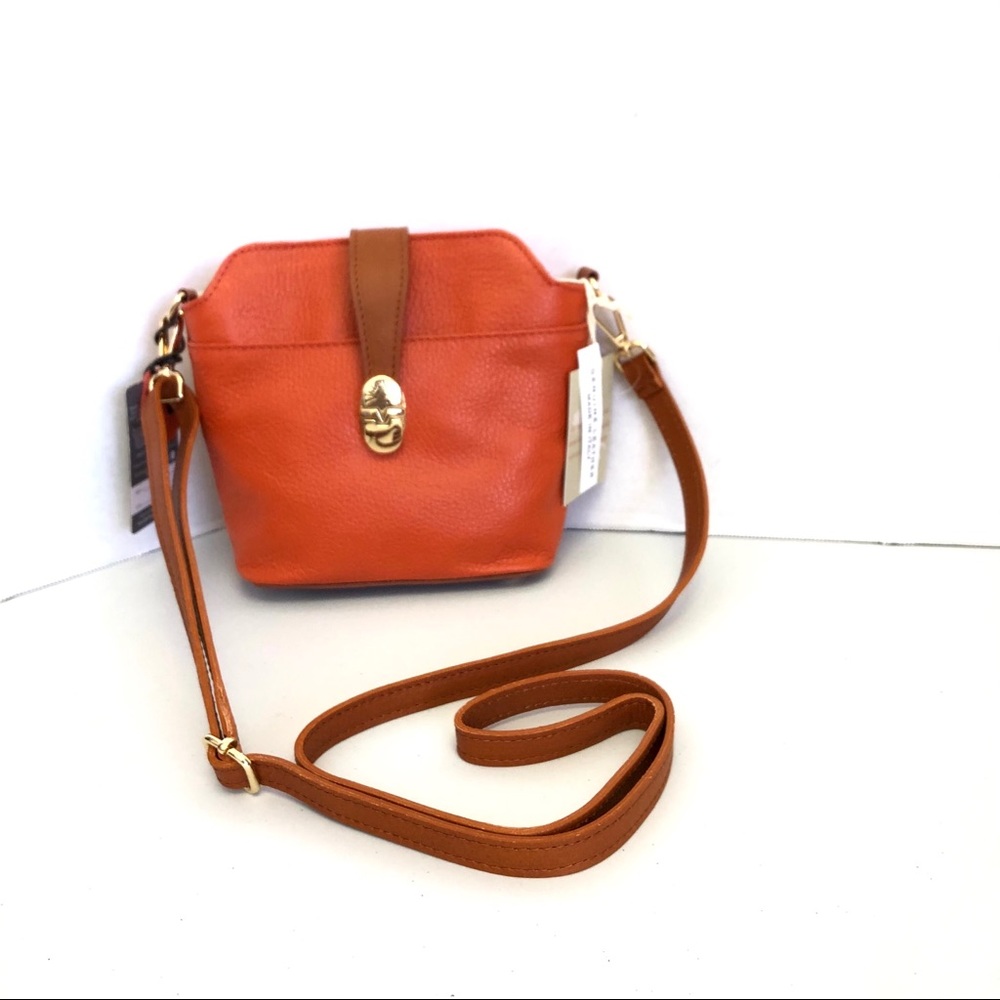 Valentina Italy Leather Mini Orange/Brown Color Crossbody Bag
